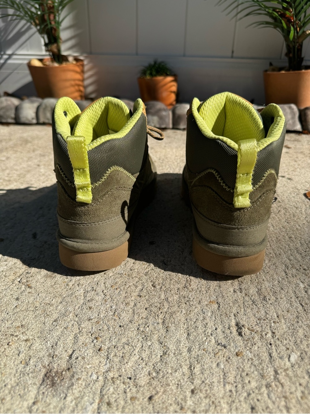 UGG Olive Suede and Neon Yellow Accent Lace-Up high top sneaker - Picture 4 of 6